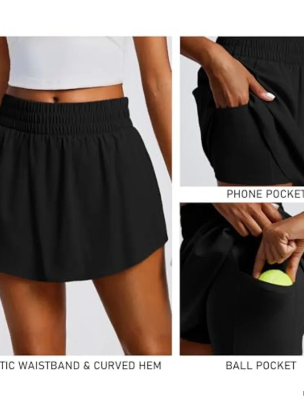 Women's Tennis Skort with Pockets High Waist Quick-Dry Built-in Shorts Curved